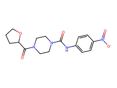 N-(4-nitrophenyl)-4-(oxolane-2-carbonyl)piperazine-1-carboxamide structure
