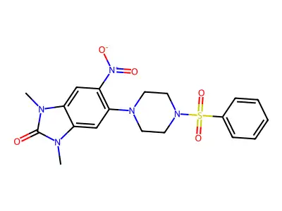 5-[4-(Benzenesulfonyl)piperazin-1-yl]-1,3-dimethyl-6-nitrobenzimidazol-2-one structure