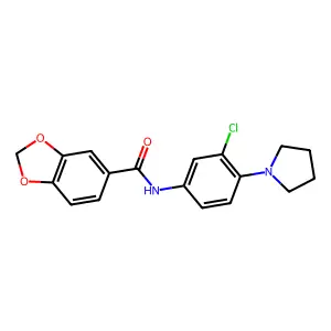N-(3-chloro-4-pyrrolidin-1-ylphenyl)-1,3-benzodioxole-5-carboxamide structure