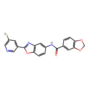 N-[2-(5-bromopyridin-3-yl)-1,3-benzoxazol-5-yl]-1,3-benzodioxole-5-carboxamide structure
