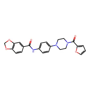 N-{4-[4-(2-furoyl)-1-piperazinyl]phenyl}-1,3-benzodioxole-5-carboxamide structure