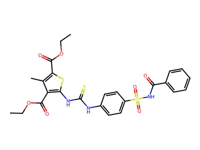diethyl 5-(3-(4-(N-benzoylsulfamoyl)phenyl)thioureido)-3-methylthiophene-2,4-dicarboxylate structure