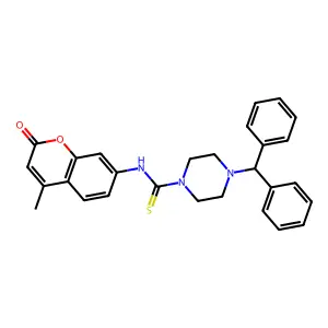 4-benzhydryl-N-(4-methyl-2-oxochromen-7-yl)piperazine-1-carbothioamide structure