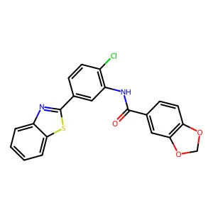 N-[5-(1,3-benzothiazol-2-yl)-2-chlorophenyl]-1,3-benzodioxole-5-carboxamide structure