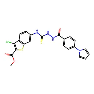 methyl 3-chloro-6-[({[(4-pyrrolylphenyl)carbonylamino]amino}thioxomethyl)amino ]benzo[b]thiophene-2-carboxylate structure