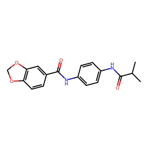 N-[4-(isobutyrylamino)phenyl]-1,3-benzodioxole-5-carboxamide structure