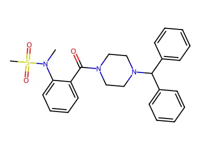 N-[2-(4-benzhydrylpiperazine-1-carbonyl)phenyl]-N-methylmethanesulfonamide structure