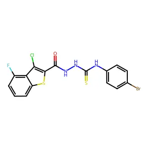 1-(4-bromophenyl)-3-[(3-chloro-4-fluoro-1-benzothiophene-2-carbonyl)amino]thiourea structure