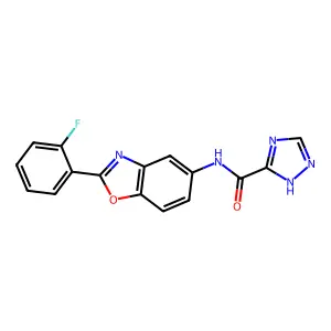 N-[2-(2-fluorophenyl)-1,3-benzoxazol-5-yl]-1H-1,2,4-triazole-5-carboxamide structure