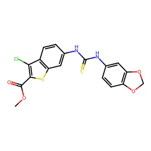 methyl 6-(1,3-benzodioxol-5-ylcarbamothioylamino)-3-chloro-1-benzothiophene-2-carboxylate structure