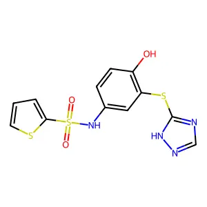 N-[4-hydroxy-3-(1H-1,2,4-triazol-5-ylsulfanyl)phenyl]thiophene-2-sulfonamide structure