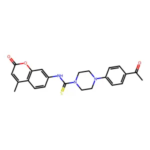4-(4-acetylphenyl)-N-(4-methyl-2-oxochromen-7-yl)piperazine-1-carbothioamide structure