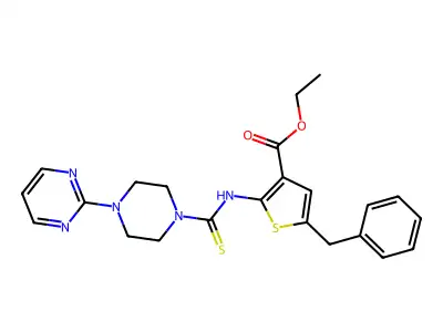 Ethyl 5-benzyl-2-[(4-pyrimidin-2-ylpiperazine-1-carbothioyl)amino]thiophene-3-carboxylate structure