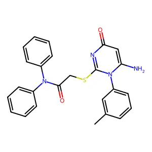 2-[6-amino-1-(3-methylphenyl)-4-oxopyrimidin-2-yl]sulfanyl-N,N-diphenylacetamide structure