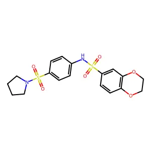 N-(4-pyrrolidin-1-ylsulfonylphenyl)-2,3-dihydro-1,4-benzodioxine-6-sulfonamide structure