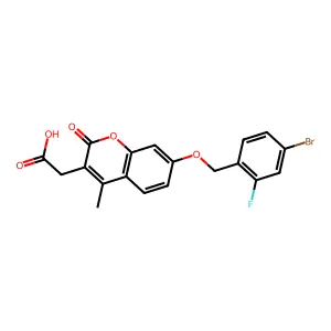 {7-[(4-bromo-2-fluorobenzyl)oxy]-4-methyl-2-oxo-2H-chromen-3-yl}acetic acid structure