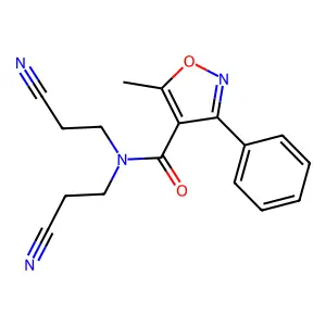 N,N-bis(2-cyanoethyl)-5-methyl-3-phenyl-1,2-oxazole-4-carboxamide structure