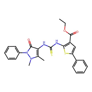 ethyl 2-({[(2,3-dimethyl-5-oxo-1-phenyl(3-pyrazolin-4-yl))amino]thioxomethyl}a mino)-5-phenylthiophene-3-carboxylate structure