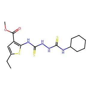methyl 2-(2-(cyclohexylcarbamothioyl)hydrazinecarbothioamido)-5-ethylthiophene-3-carboxylate structure
