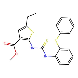 methyl 5-ethyl-2-({[(2-phenylthiophenyl)amino]thioxomethyl}amino)thiophene-3-c arboxylate structure