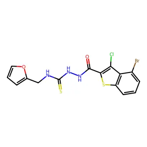 1-[(4-bromo-3-chloro-1-benzothiophene-2-carbonyl)amino]-3-(furan-2-ylmethyl)thiourea structure