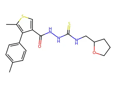 1-[[5-methyl-4-(4-methylphenyl)thiophene-3-carbonyl]amino]-3-(oxolan-2-ylmethyl)thiourea structure