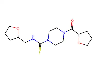 4-(oxolane-2-carbonyl)-N-(oxolan-2-ylmethyl)piperazine-1-carbothioamide structure