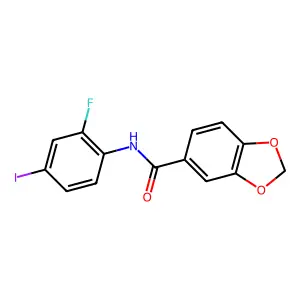 N-(2-fluoro-4-iodophenyl)-1,3-benzodioxole-5-carboxamide structure