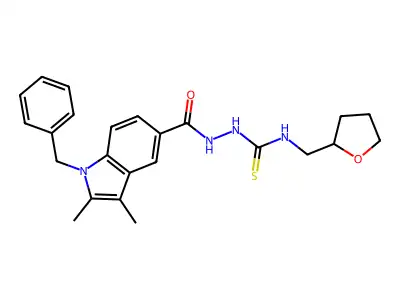 1-[(1-Benzyl-2,3-dimethylindole-5-carbonyl)amino]-3-(oxolan-2-ylmethyl)thiourea structure