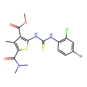 methyl 2-(3-(4-bromo-2-chlorophenyl)thioureido)-5-(dimethylcarbamoyl)-4-methylthiophene-3-carboxylate structure
