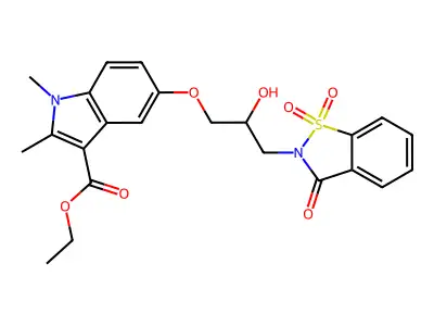 ethyl 5-(3-(1,1-dioxido-3-oxobenzo[d]isothiazol-2(3H)-yl)-2-hydroxypropoxy)-1,2-dimethyl-1H-indole-3-carboxylate structure
