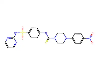 4-(4-nitrophenyl)-N-[4-(pyrimidin-2-ylsulfamoyl)phenyl]piperazine-1-carbothioamide structure