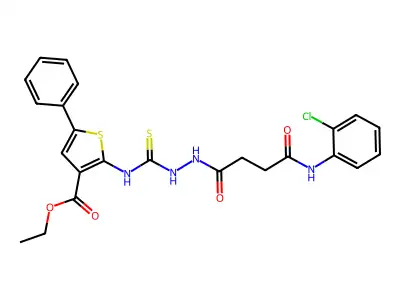 ethyl 2-(2-(4-((2-chlorophenyl)amino)-4-oxobutanoyl)hydrazinecarbothioamido)-5-phenylthiophene-3-carboxylate structure