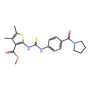 methyl 4,5-dimethyl-2-({[4-(pyrrolidin-1-ylcarbonyl)phenyl]carbamothioyl}amino)thiophene-3-carboxylate structure
