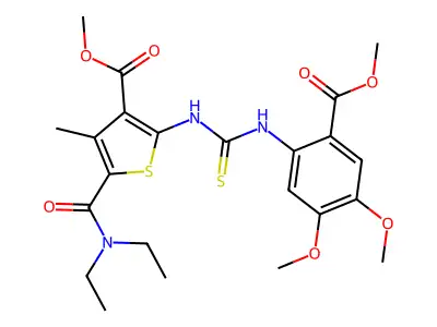 methyl 5-(diethylcarbamoyl)-2-({[4,5-dimethoxy-2-(methoxycarbonyl)phenyl]carbamothioyl}amino)-4-methylthiophene-3-carboxylate structure
