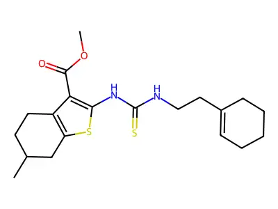methyl 2-({[2-(cyclohex-1-en-1-yl)ethyl]carbamothioyl}amino)-6-methyl-4,5,6,7-tetrahydro-1-benzothiophene-3-carboxylate structure