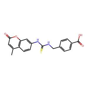 4-[({[(4-Methyl-2-oxochromen-7-yl)amino]thioxomethyl}amino)methyl]benzoic acid structure