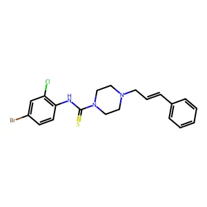 N-(4-bromo-2-chloro-phenyl)-4-cinnamyl-piperazine-1-carbothioamide structure
