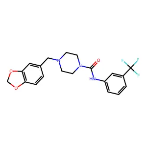 4-(1,3-benzodioxol-5-ylmethyl)-N-[3-(trifluoromethyl)phenyl]piperazine-1-carboxamide structure