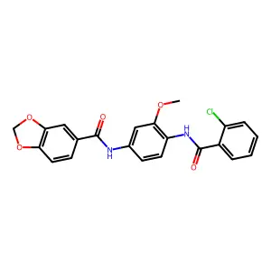 N-[4-[(2-chlorobenzoyl)amino]-3-methoxyphenyl]-1,3-benzodioxole-5-carboxamide structure