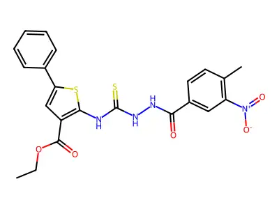 ethyl 2-(2-(4-methyl-3-nitrobenzoyl)hydrazinecarbothioamido)-5-phenylthiophene-3-carboxylate structure