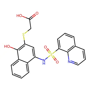 2-[1-Hydroxy-4-(quinolin-8-ylsulfonylamino)naphthalen-2-yl]sulfanylacetic acid structure