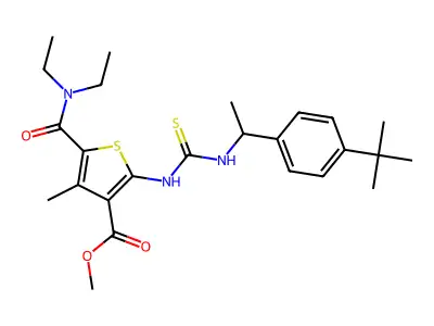 methyl 2-({[1-(4-tert-butylphenyl)ethyl]carbamothioyl}amino)-5-(diethylcarbamoyl)-4-methylthiophene-3-carboxylate structure