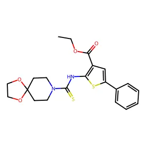 ethyl 5-phenyl-2-(1,4-dioxa-8-azaspiro[4.5]decane-8-carbothioamido)thiophene-3-carboxylate structure