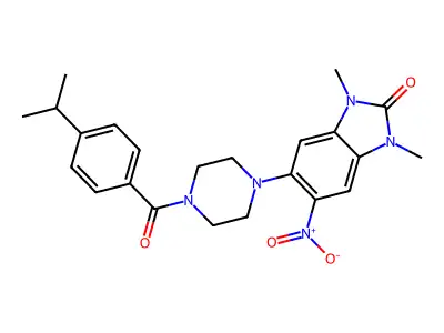 1,3-dimethyl-5-nitro-6-[4-(4-propan-2-ylbenzoyl)piperazin-1-yl]benzimidazol-2-one structure