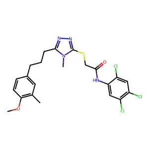 2-({5-[3-(4-methoxy-3-methylphenyl)propyl]-4-methyl-4H-1,2,4-triazol-3-yl}sulfanyl)-N-(2,4,5-trichlorophenyl)acetamide structure