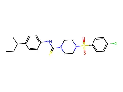 N-(4-butan-2-ylphenyl)-4-(4-chlorophenyl)sulfonylpiperazine-1-carbothioamide structure