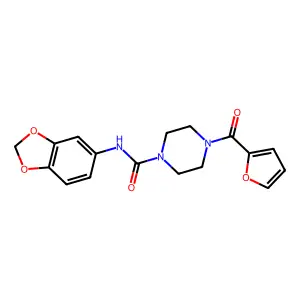 N-(1,3-benzodioxol-5-yl)-4-(furan-2-carbonyl)piperazine-1-carboxamide structure