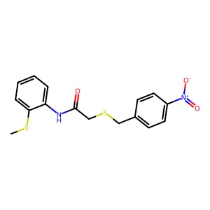 N-(2-methylsulfanylphenyl)-2-[(4-nitrophenyl)methylsulfanyl]acetamide structure