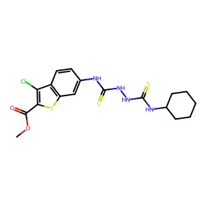 methyl 3-chloro-6-({[2-(cyclohexylcarbamothioyl)hydrazinyl]carbonothioyl}amino)-1-benzothiophene-2-carboxylate structure